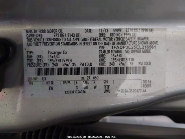 Ford FOCUS S 2014 1FADP3E25EL216561 Image 9