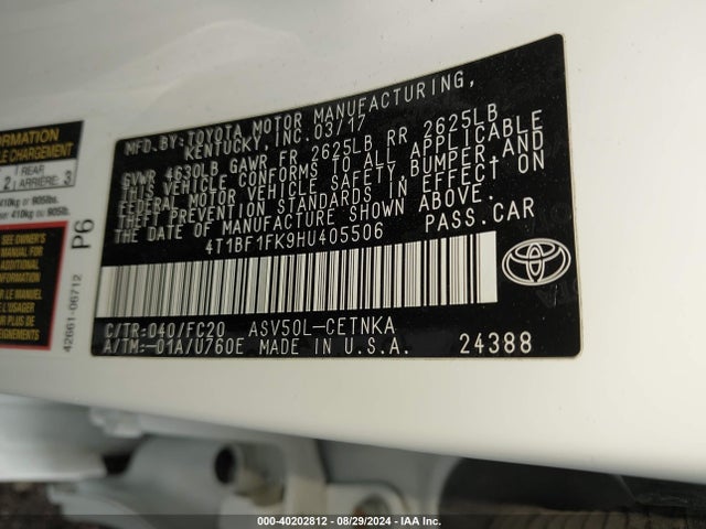 Toyota CAMRY LE 2017 4T1BF1FK9HU405506 Image 9