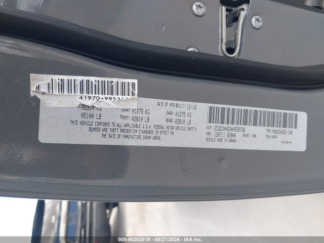2C3CDXHG3HH539736 Dodge Charger Sxt Rwd