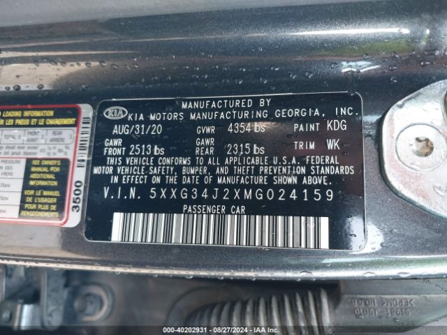 5XXG34J2XMG024159 KIA K5 EX