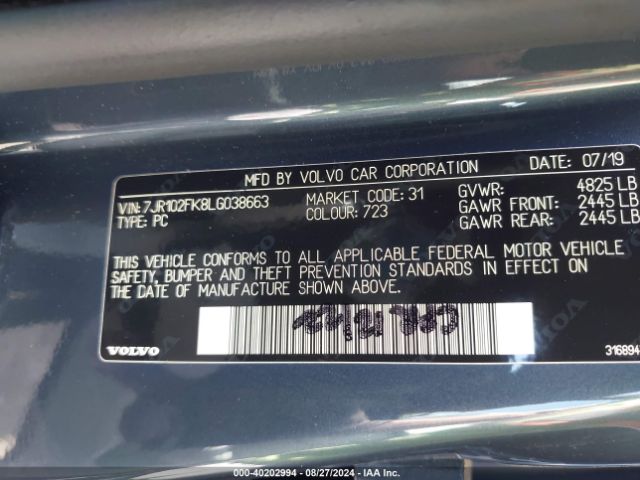 7JR102FK8LG038663 Volvo S60 T5 Momentum