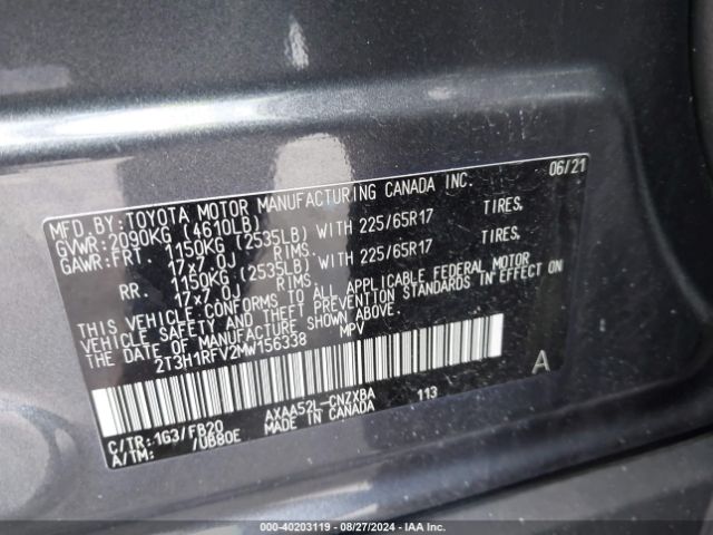 2T3H1RFV2MW156338 Toyota RAV4 LE