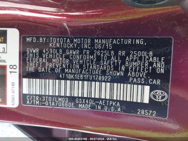 4T1BK1EB1FU178922 Toyota AVALON LIMITED