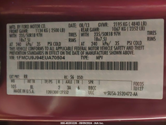 Ford Escape Titanium 2014 1FMCU9J94EUA70504 Image 9