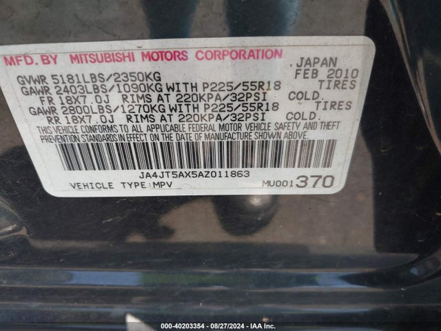 2010 MITSUBISHI OUTLANDER JA4JT5AX5AZ011863 Photo 8