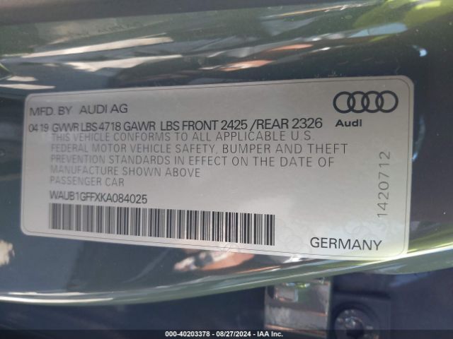 WAUB1GFFXKA084025 Audi S3 2.0t Premium Plus