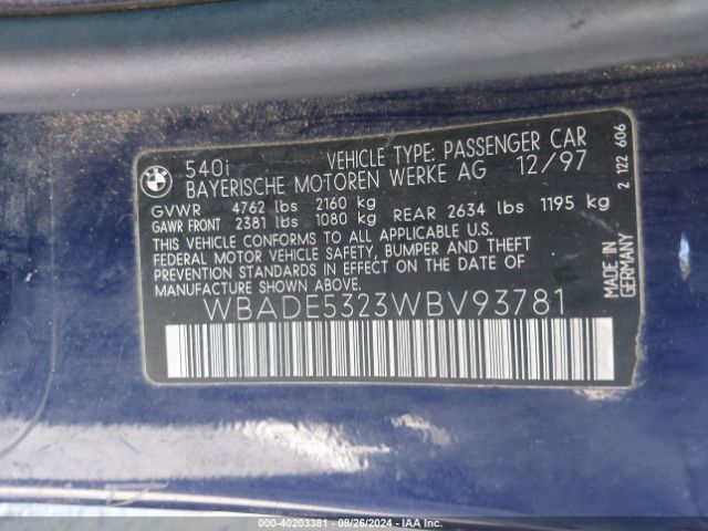 1998 BMW 540I WBADE5323WBV93781 Photo 8