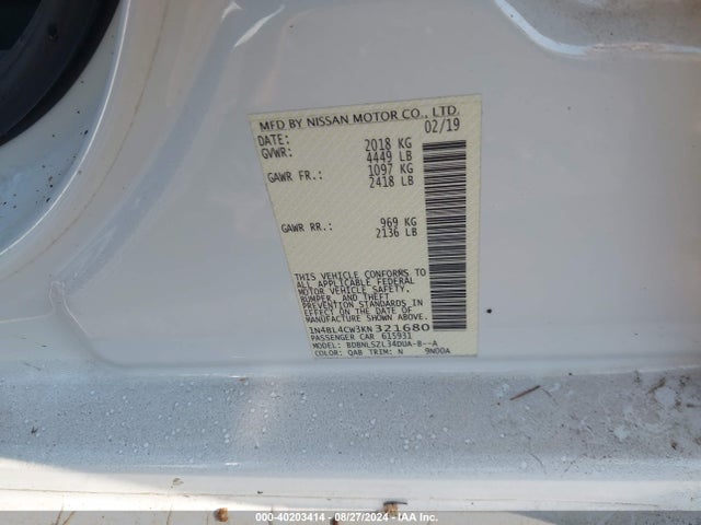 Nissan Altima 2.5 Sr 2019 1N4BL4CW3KN321680 Image 9