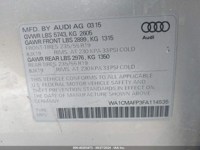 WA1CMAFP3FA114535 Audi Q5 3.0 Tdi Premium Plus