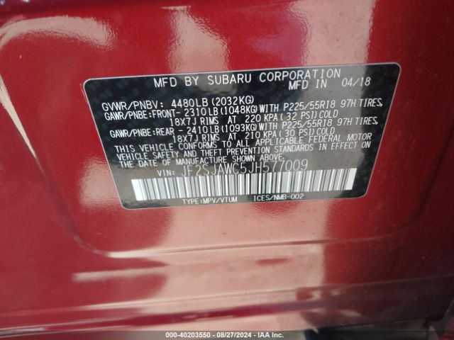 JF2SJAWC5JH577009 Subaru Forester 2.5i Touring