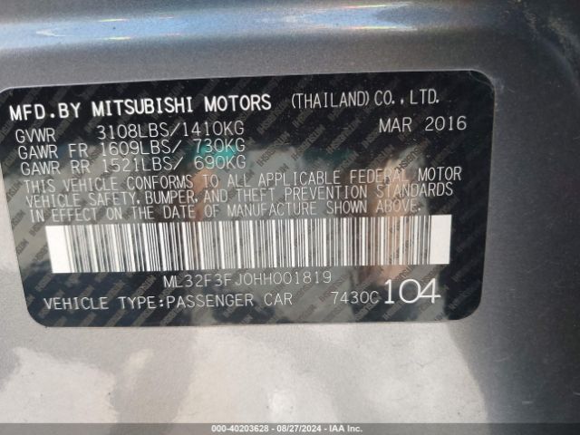 ML32F3FJ0HH001819 Mitsubishi Mirage G4 Es