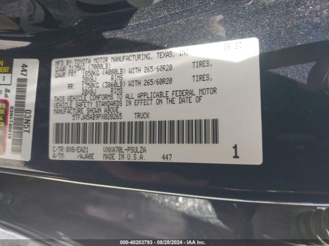 5TFJA5AB9PX028265 Toyota Tundra Limited