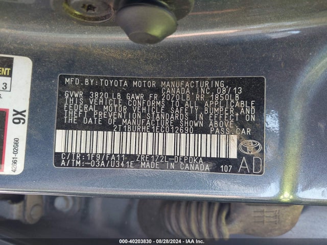 Toyota COROLLA L 2014 2T1BURHE1EC012690 Image 9