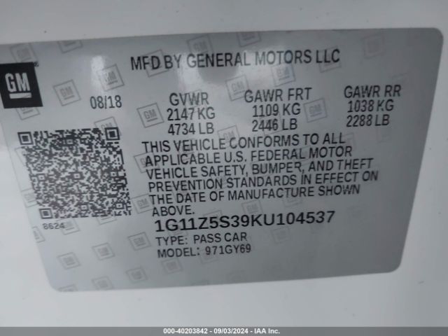 1G11Z5S39KU104537 Chevrolet IMPALA LT