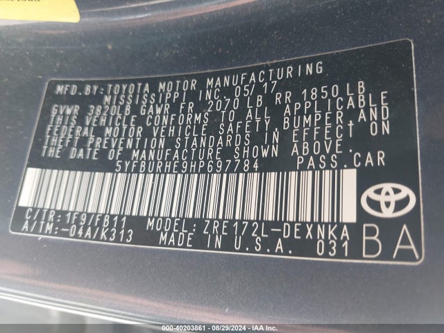 Toyota COROLLA LE 2017 5YFBURHE9HP697784 Image 9
