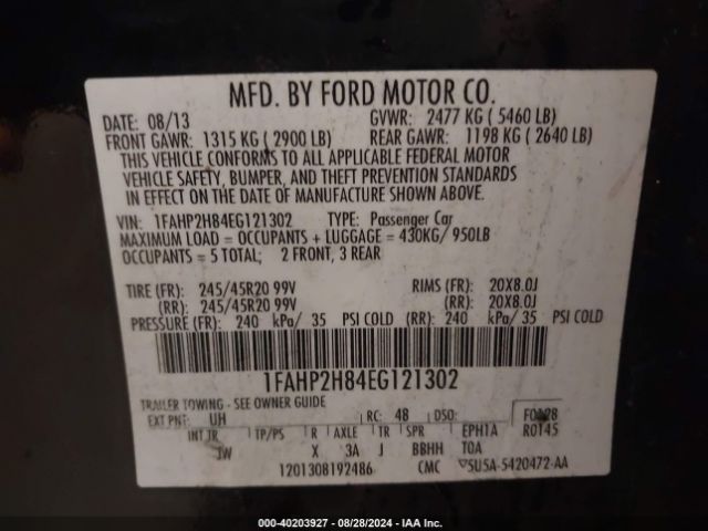 1FAHP2H84EG121302 Ford TAURUS SEL
