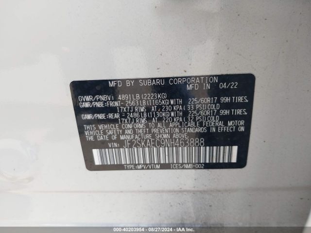 JF2SKAEC9NH463888 Subaru Forester Premium