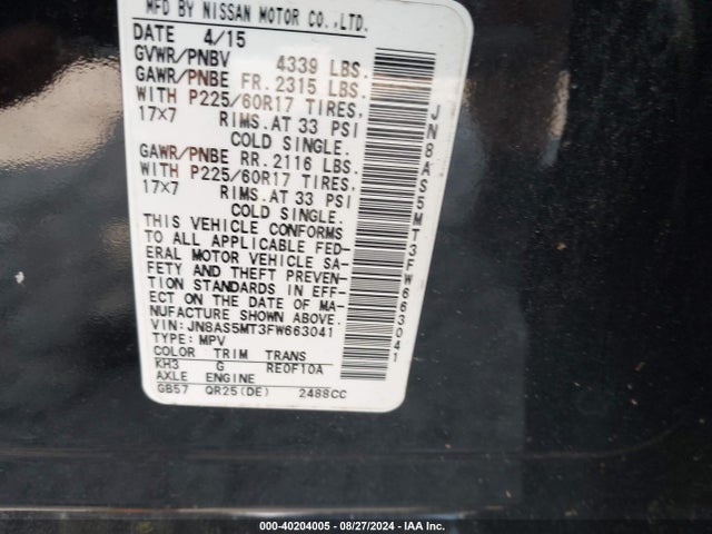 Nissan Rogue Select S 2015 JN8AS5MT3FW663041 Image 9