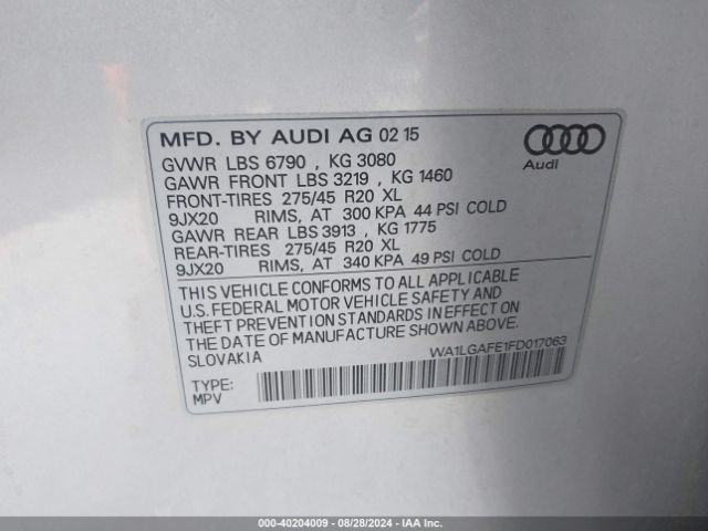 WA1LGAFE1FD017063 Audi Q7 3.0t Premium