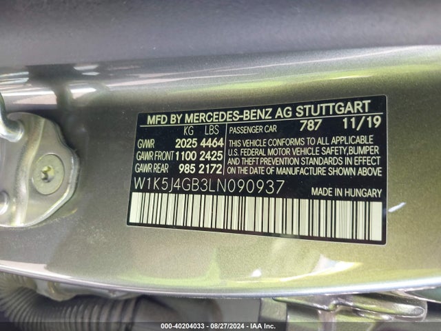 W1K5J4GB3LN090937 Mercedes-Benz CLA 250