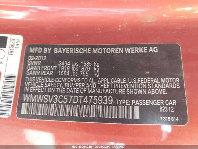 2013 MINI HARDTOP WMWSV3C57DT475939 Photo 8