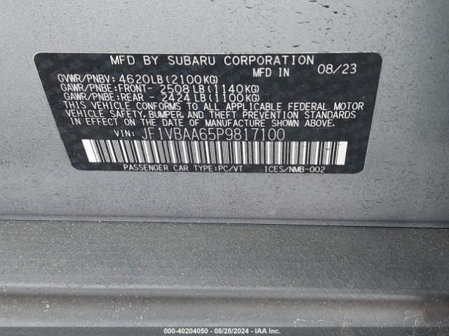JF1VBAA65P9817100 Subaru WRX
