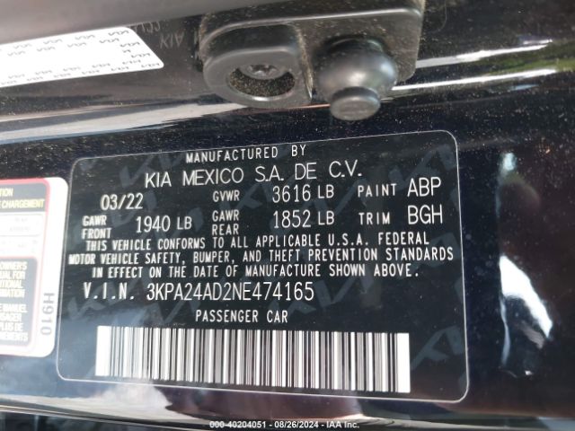 3KPA24AD2NE474165 KIA RIO S