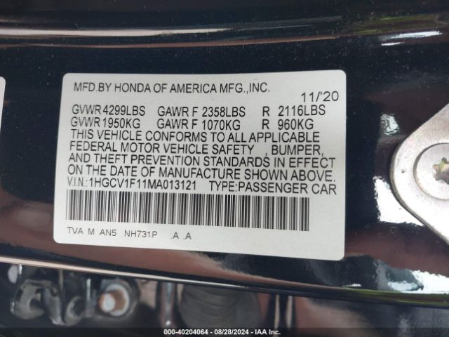 1HGCV1F11MA013121 Honda ACCORD LX
