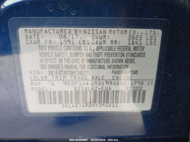 3N1AB7AP2HY395211 Nissan SENTRA S