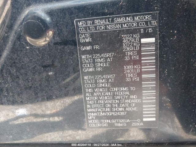 KNMAT2MV3GP624387 Nissan ROGUE SV