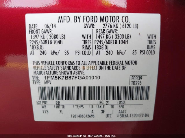 Ford Explorer 2015 1FM5K7B87FGA01010 Image 9