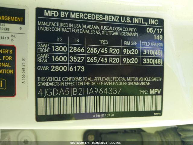 4JGDA5JB2HA964337 Mercedes-Benz GLE 350