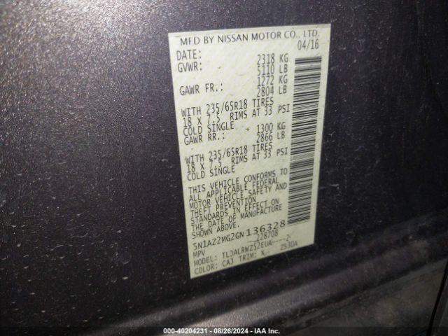 5N1AZ2MG2GN136328 Nissan MURANO SL