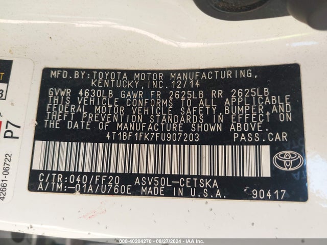 Toyota CAMRY SE 2015 4T1BF1FK7FU907203 Image 9