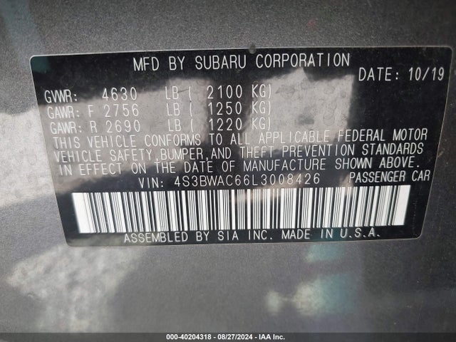 4S3BWAC66L3008426 Subaru Legacy Premium