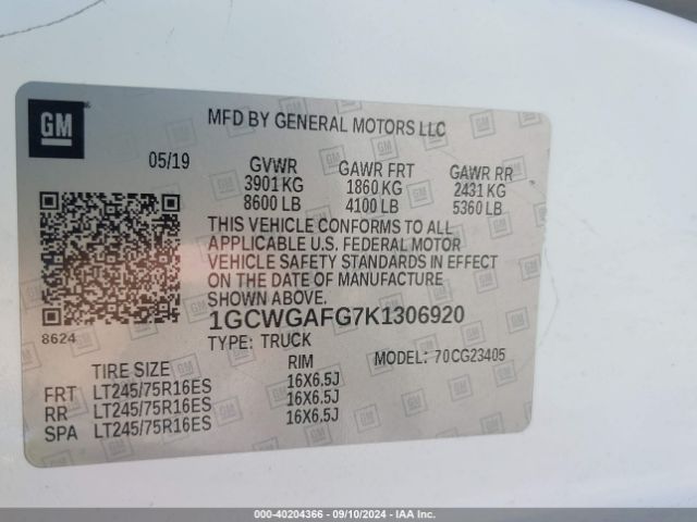 1GCWGAFG7K1306920 Chevrolet Express 2500 Work Van