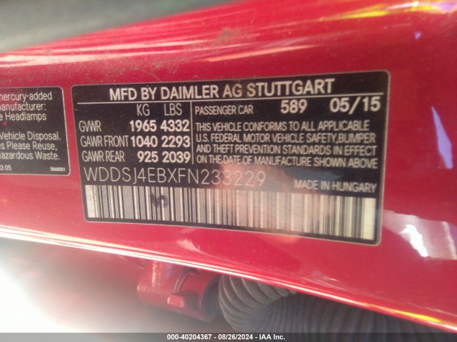 WDDSJ4EBXFN233229 Mercedes-Benz CLA 250