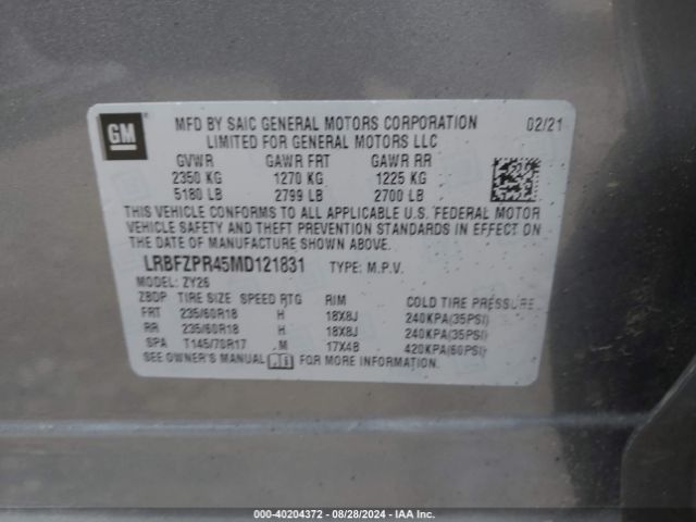 LRBFZPR45MD121831 Buick Envision Awd Essence