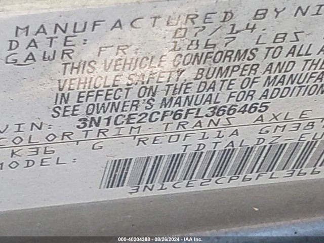Nissan Versa Note Sv 2015 3N1CE2CP6FL366465 Image 9