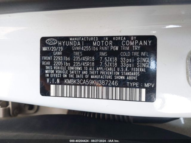 KM8K3CA59KU387246 Hyundai Kona Limited
