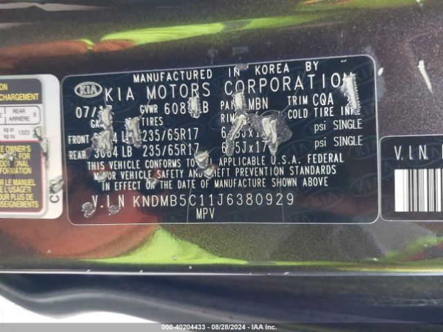 KNDMB5C11J6380929 KIA SEDONA LX