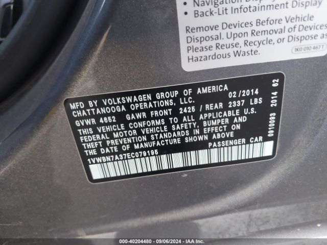 1VWBN7A37EC079195 Volkswagen Passat 2.0l Tdi Se