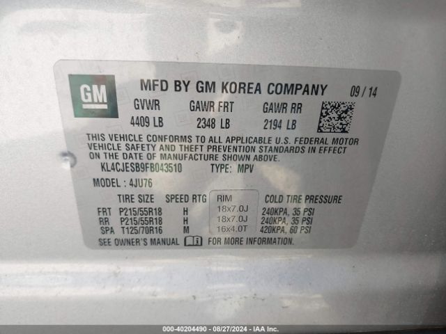 KL4CJESB9FB043510 Buick Encore