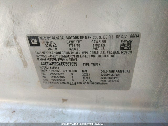 Chevrolet Silverado 1500 1lt 2014 3GCUKRECXEG567029 Image 9