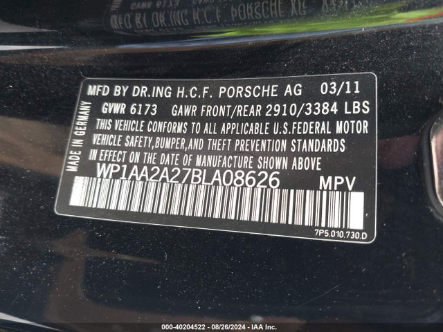 2011 PORSCHE CAYENNE WP1AA2A27BLA08626 Photo 8