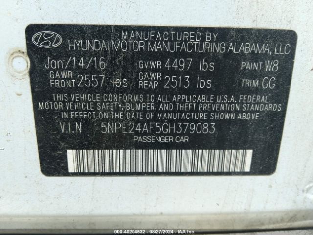 5NPE24AF5GH379083 Hyundai SONATA SE