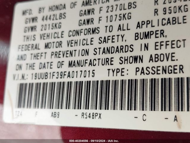 19UUB1F39FA017015 Acura TLX