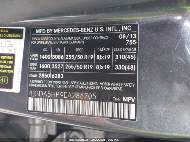 4JGDA5HB9EA286705 Mercedes-Benz Ml 350 4matic