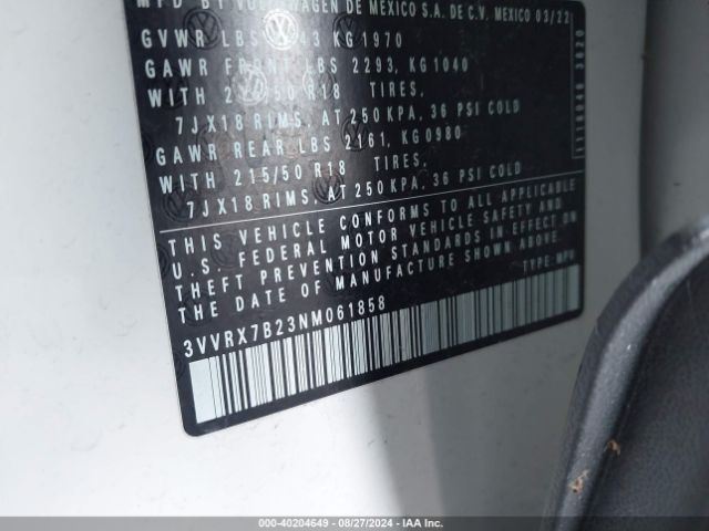 3VVRX7B23NM061858 Volkswagen Taos 1.5t Se