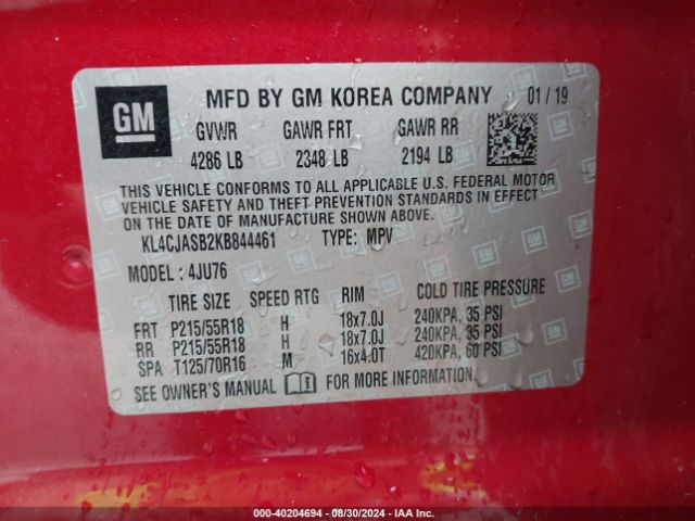 KL4CJASB2KB844461 Buick Encore Fwd Preferred